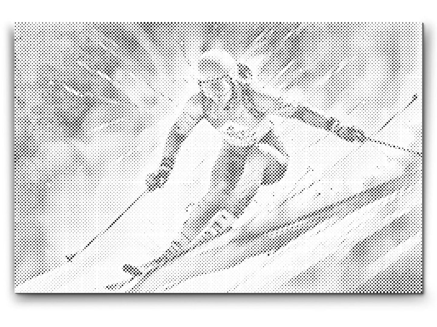 Dot Painting Ski Alpin – Punktmalerei Motiv mit Skifahrer in winterlicher Berglandschaft