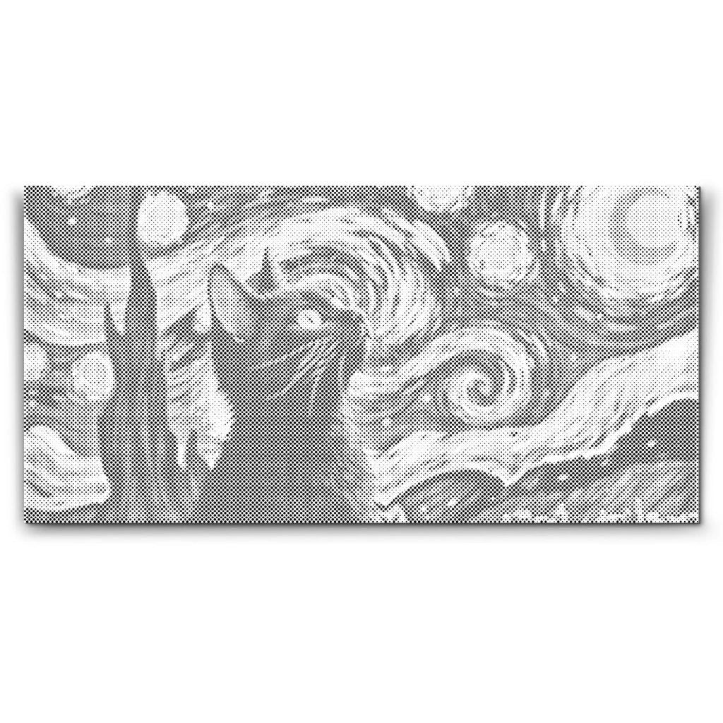 Dot Painting einer Katze im Sternenhimmel – inspiriert von Van Goghs Sternennacht, detailreich und kunstvoll gestaltet