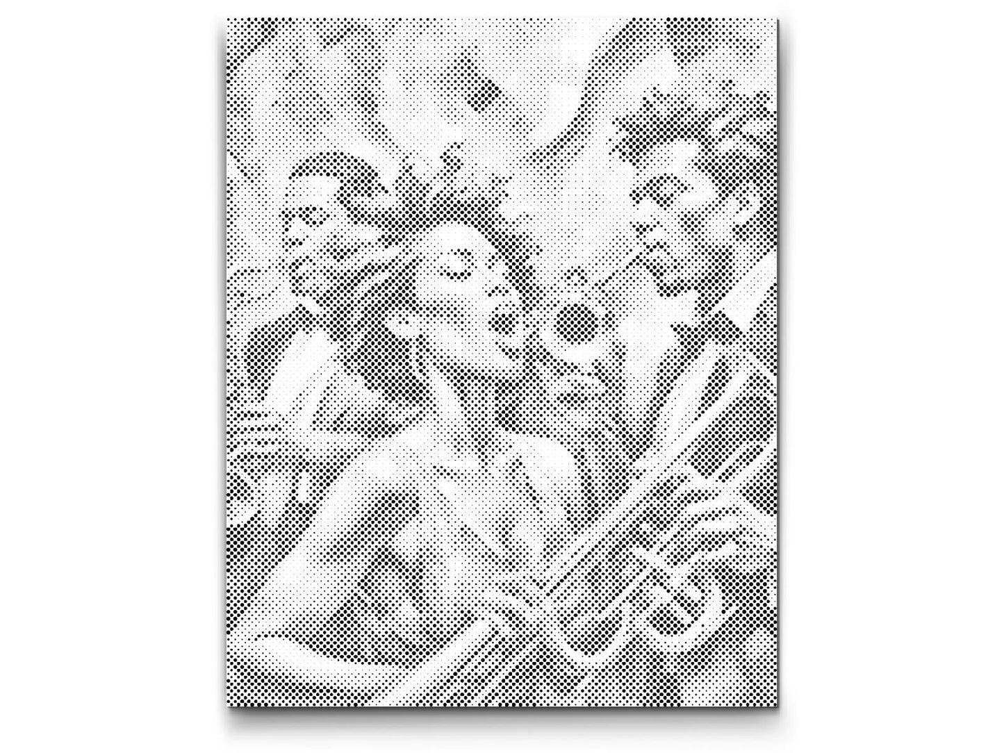 Dot Painting Jazzsänger – Punktmalerei Porträt eines Sängers mit Mikrofon im Retro-Stil