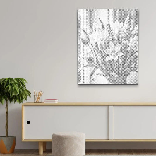 Dot Painting Frühlingsstrauß – Punktmalerei Blumenmotiv mit buntem Frühlingsstrauß