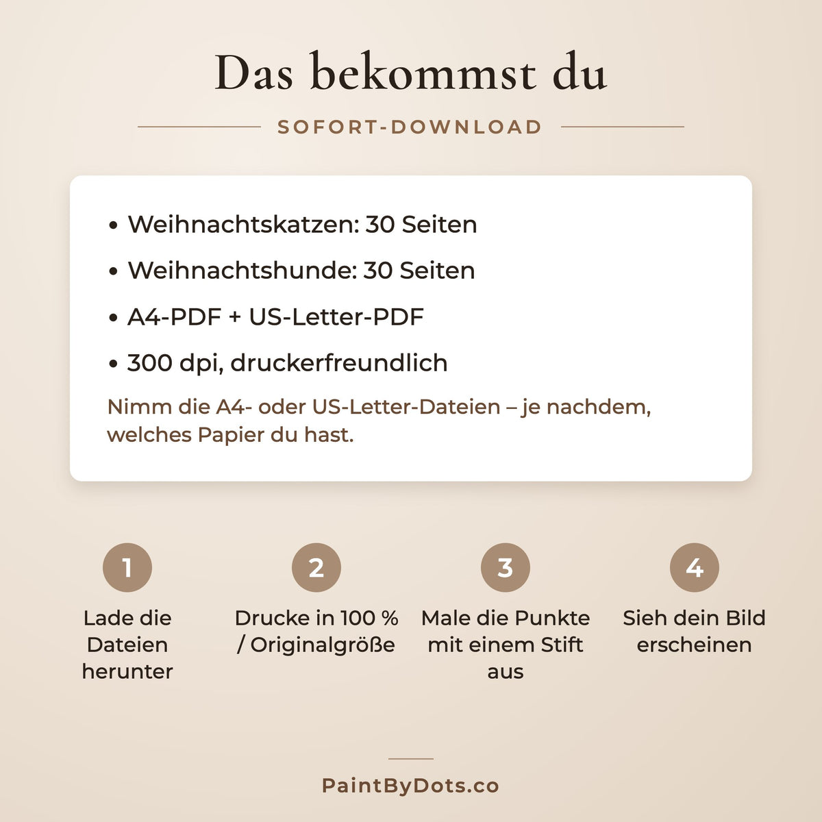Download-Dateien im Weihnachtshaustiere Punktmalerei-Bundle und so druckst du sie (dot painting)