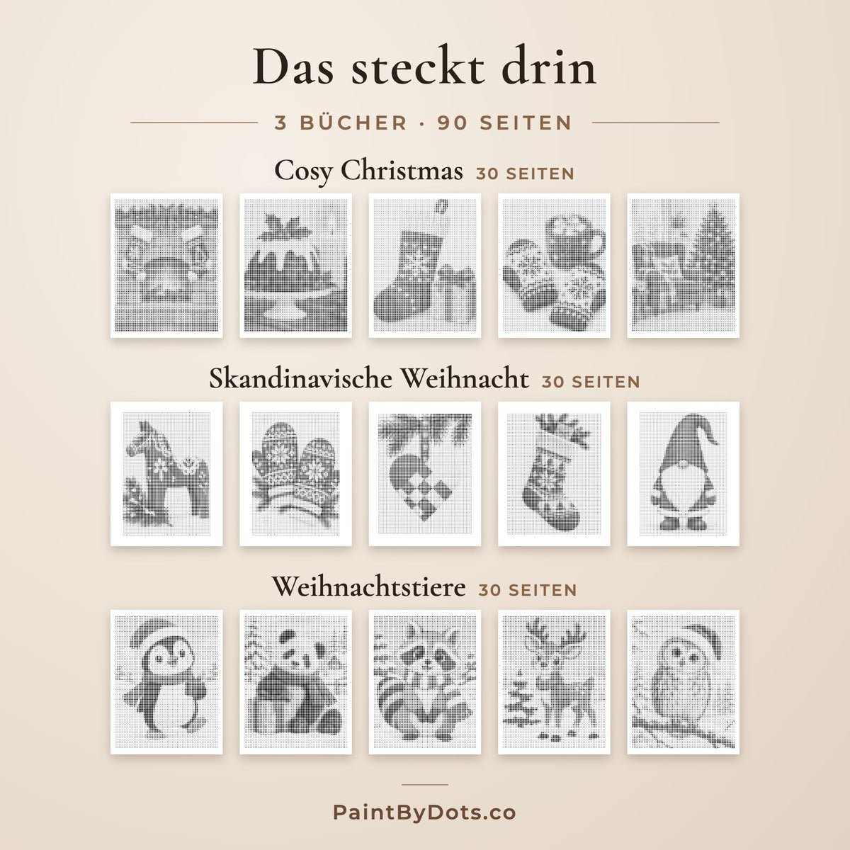 Das steckt im Gemütliche nordische Weihnacht Punktmalerei-Bundle: Cosy Christmas, Skandinavische Weihnacht und Weihnachtstiere