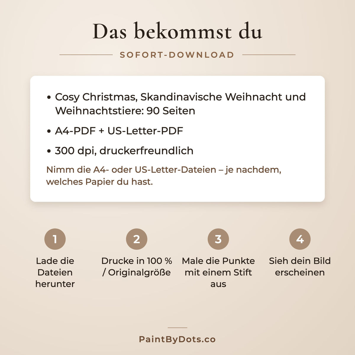 Download-Dateien im Gemütliche nordische Weihnacht Punktmalerei-Bundle und so druckst du sie (dot painting)