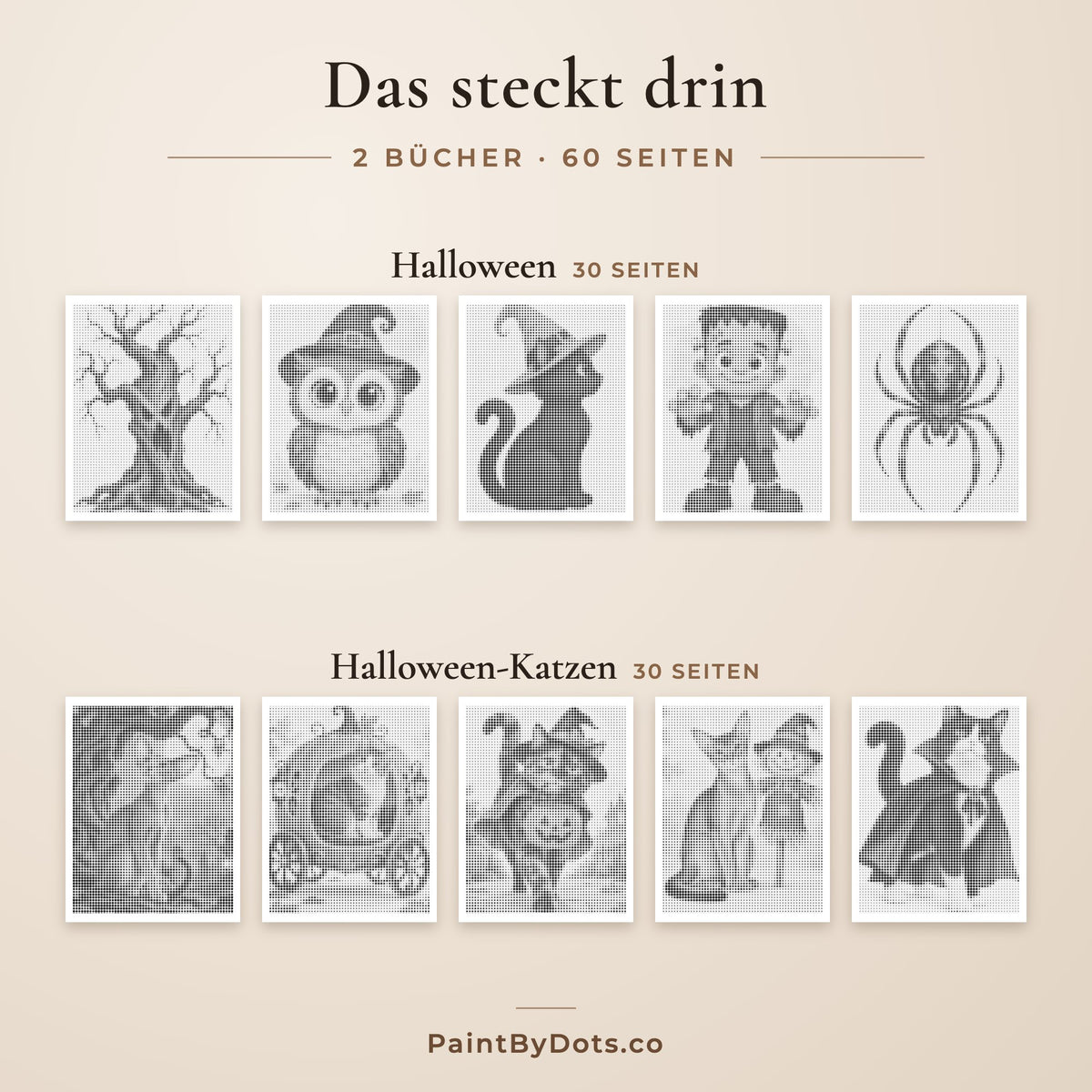 Das steckt im Halloween Punktmalerei-Bundle: Halloween und Halloween-Katzen