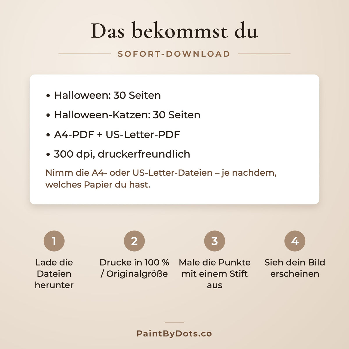 Download-Dateien im Halloween Punktmalerei-Bundle und so druckst du sie (dot painting)
