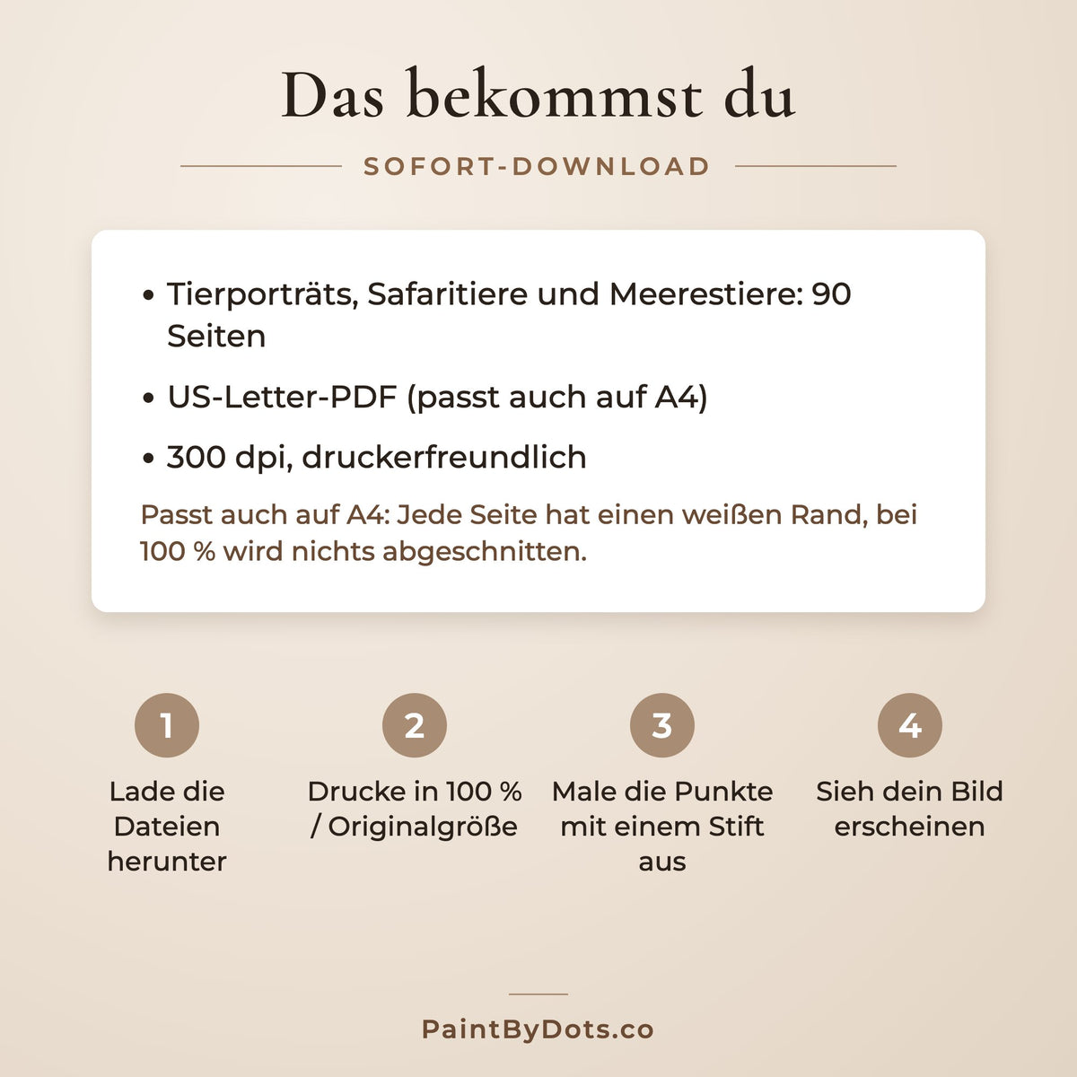 Download-Dateien im Wildtiere Punktmalerei-Bundle und so druckst du sie (dot painting)