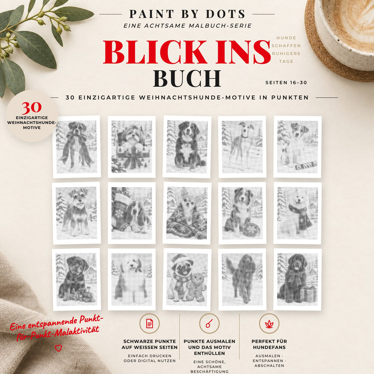 Vorschau der druckbaren Weihnachtshunde Punktmalerei-Motive, Seiten 16 bis 30