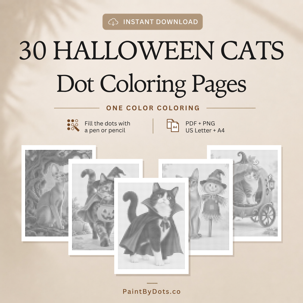 Punktmalerei-Buch mit Halloween-Katzen | 30 Katzenmotive zum Ausdrucken Digitaler Download