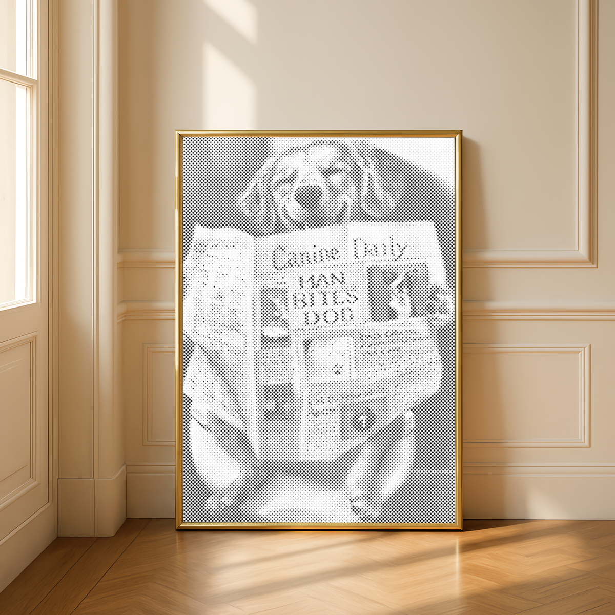 Hund auf der Toilette | Punktmalerei Set als fertiges Punktmalerei Kunstwerk