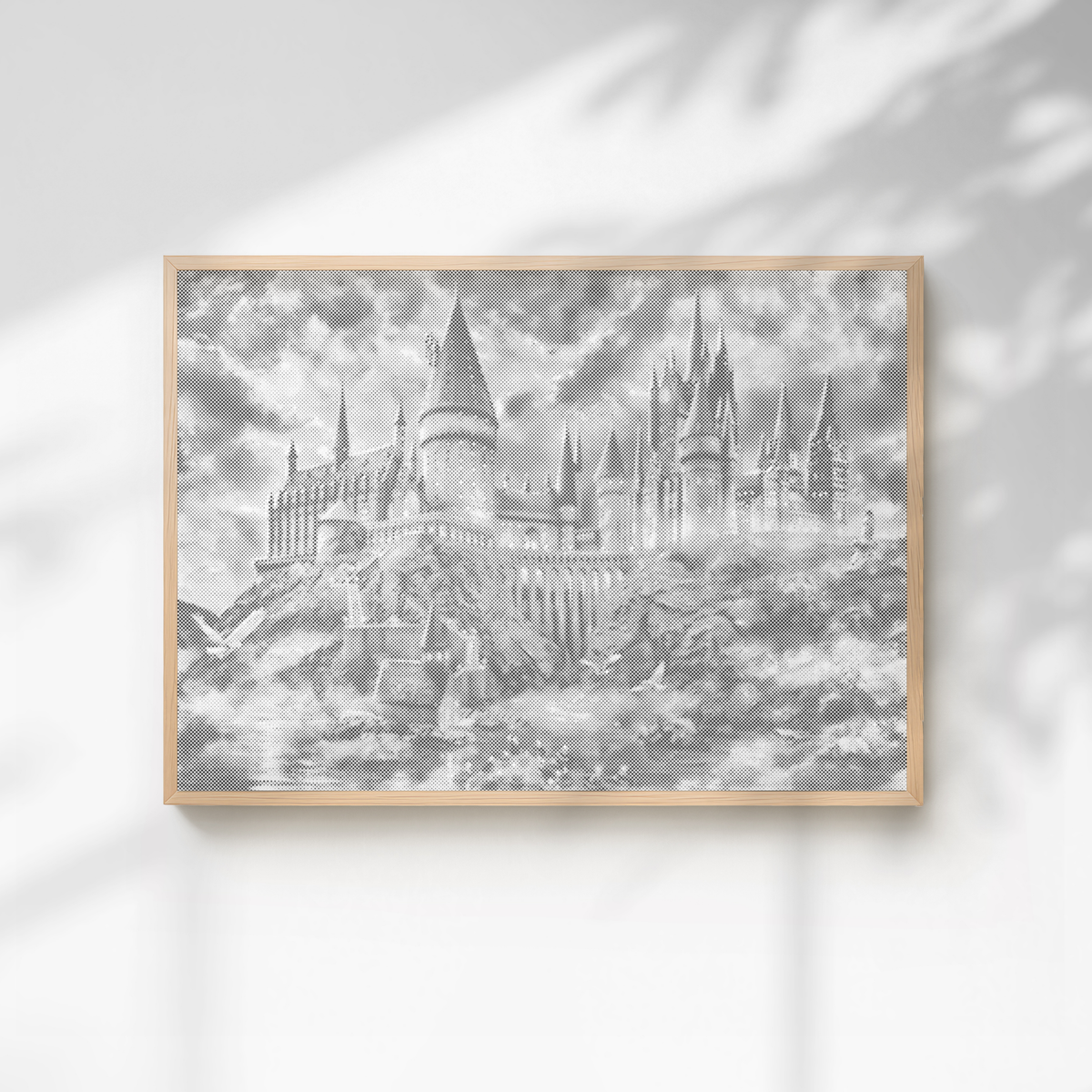 Hogwarts Schloss im Nebel | Punktmalerei Set als fertiges Punktmalerei Kunstwerk