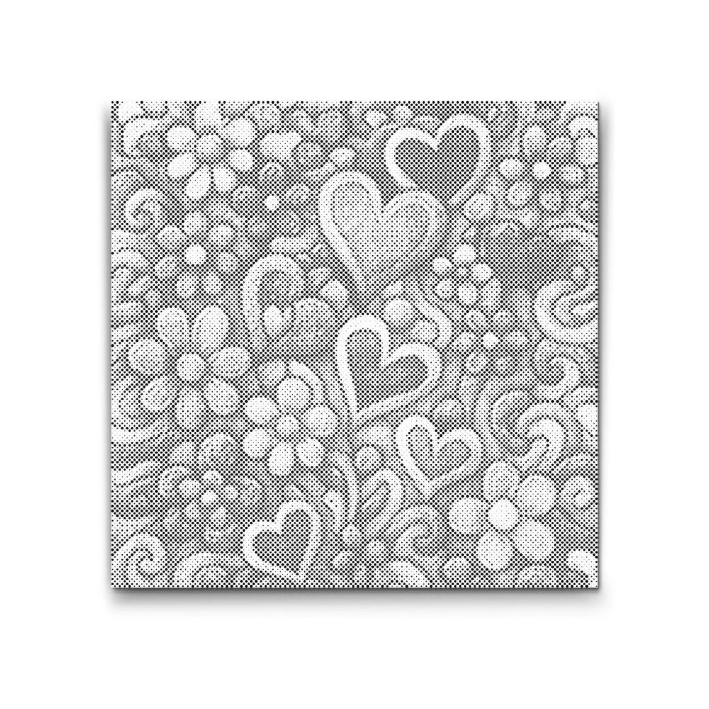 Dot Painting Muster mit Herzen und Blumen im Doodle-Stil