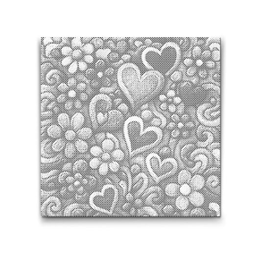 Dot Painting Muster mit Herzen und Blumen im Doodle-Stil
