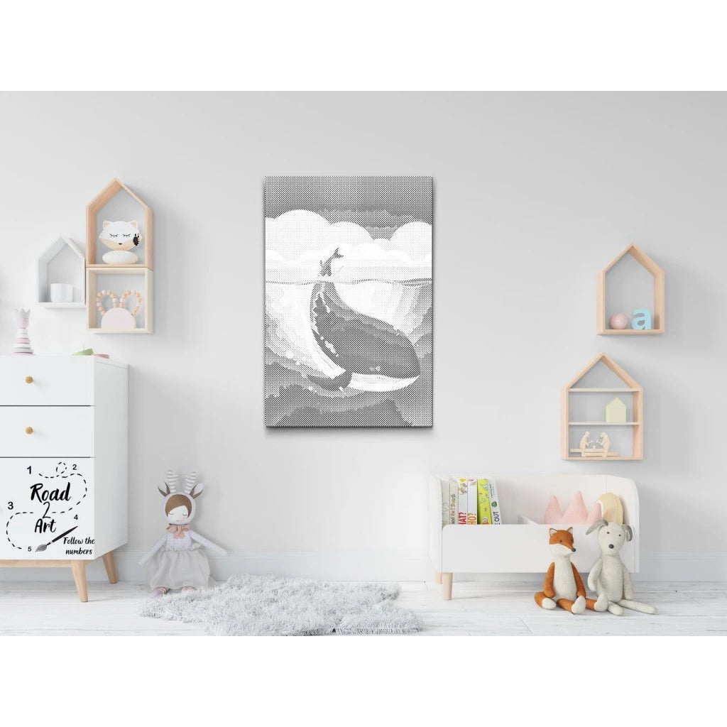 Springender Wal – Ozean | Punktmalerei Set als fertiges Punktmalerei Kunstwerk