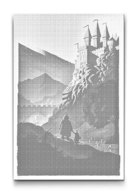 Harry Potter – Blick auf Hogwarts | Punktmalerei Set als fertiges Punktmalerei Kunstwerk