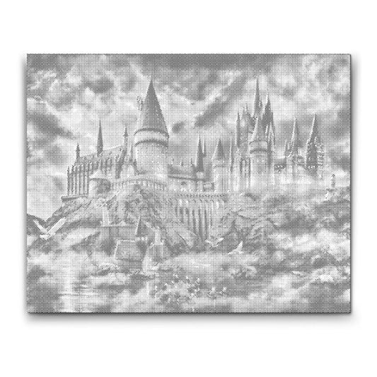 HOGWARTS™ Schloss über Felsen im Nebel – lizenziertes Dot Painting