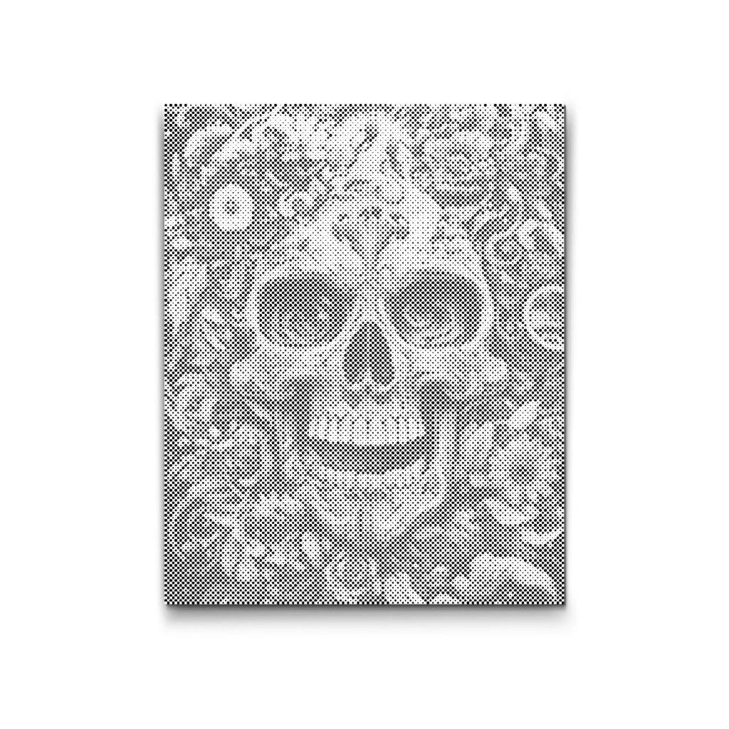 Dot Painting: floraler Schädel mit Rosen – Halloween Motiv