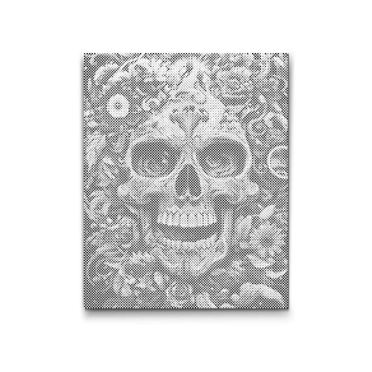 Dot Painting: floraler Schädel mit Rosen – Halloween Motiv