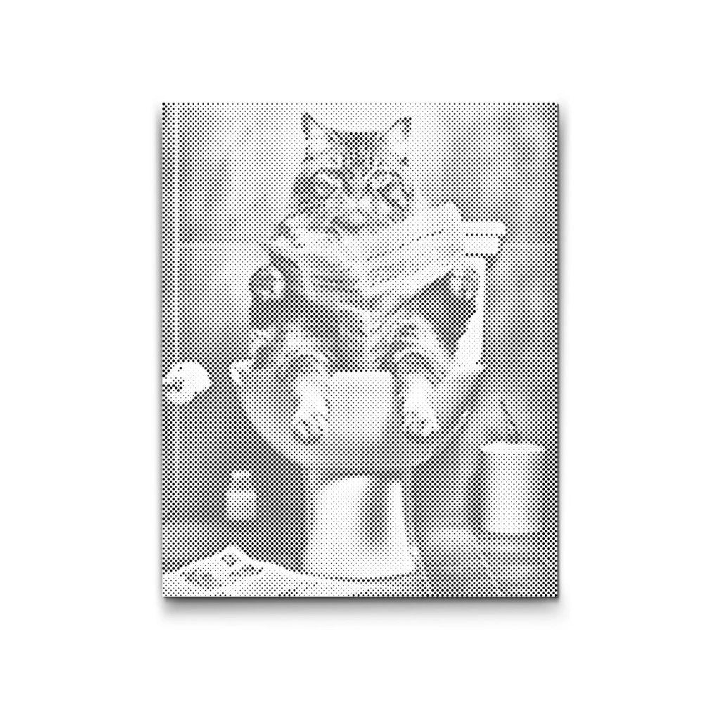 Dot Painting: lesende Katze auf der Toilette im Badezimmer