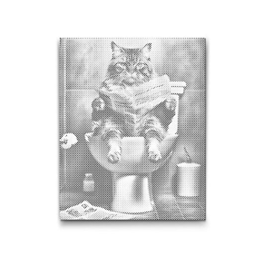 Dot Painting: lesende Katze auf der Toilette im Badezimmer