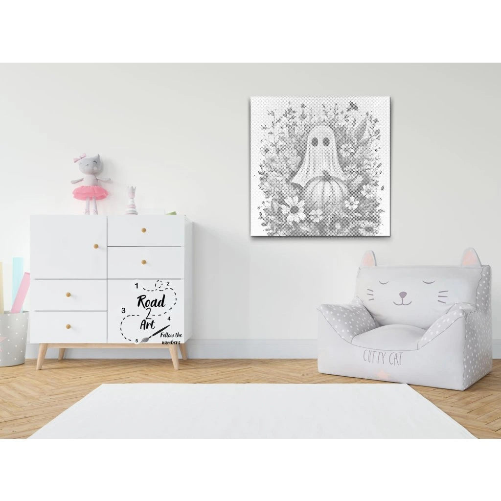 Geist im Blumenfeld | Punktmalerei Set als fertiges Punktmalerei Kunstwerk