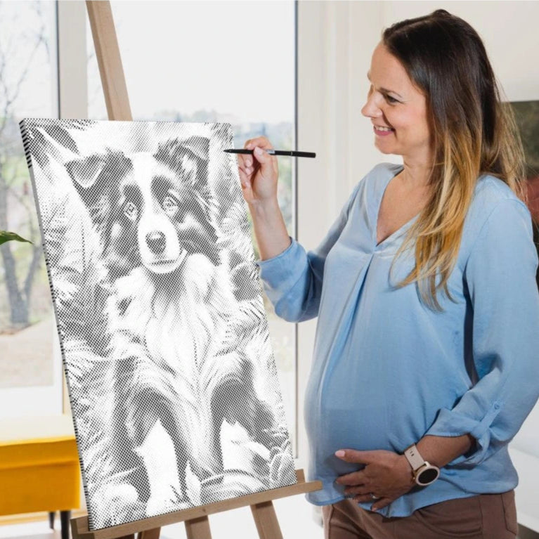 Border Collie Welpe | Punktmalerei Set als fertiges Punktmalerei Kunstwerk