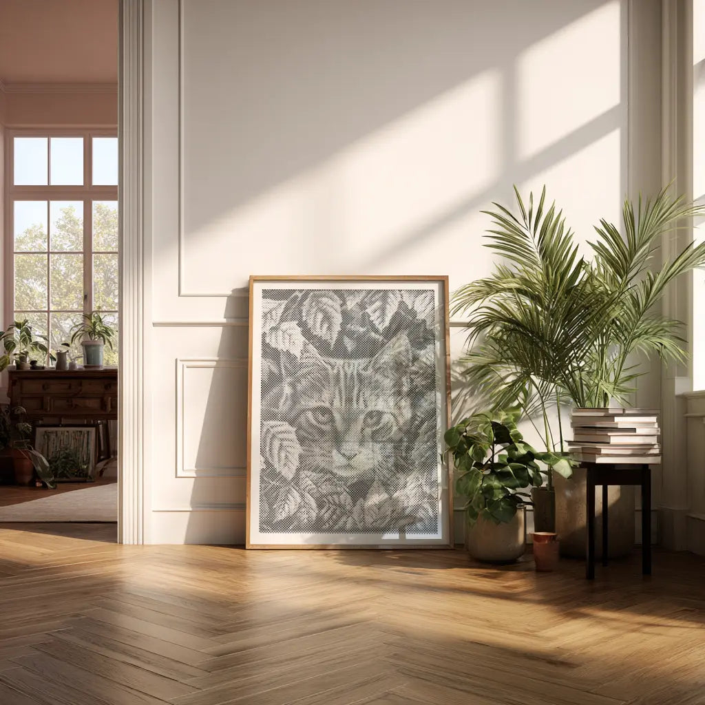 Katze im Blätterspiel | Punktmalerei Set