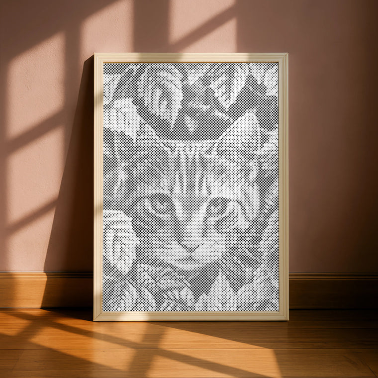 Katze im Blätterspiel | Punktmalerei Set
