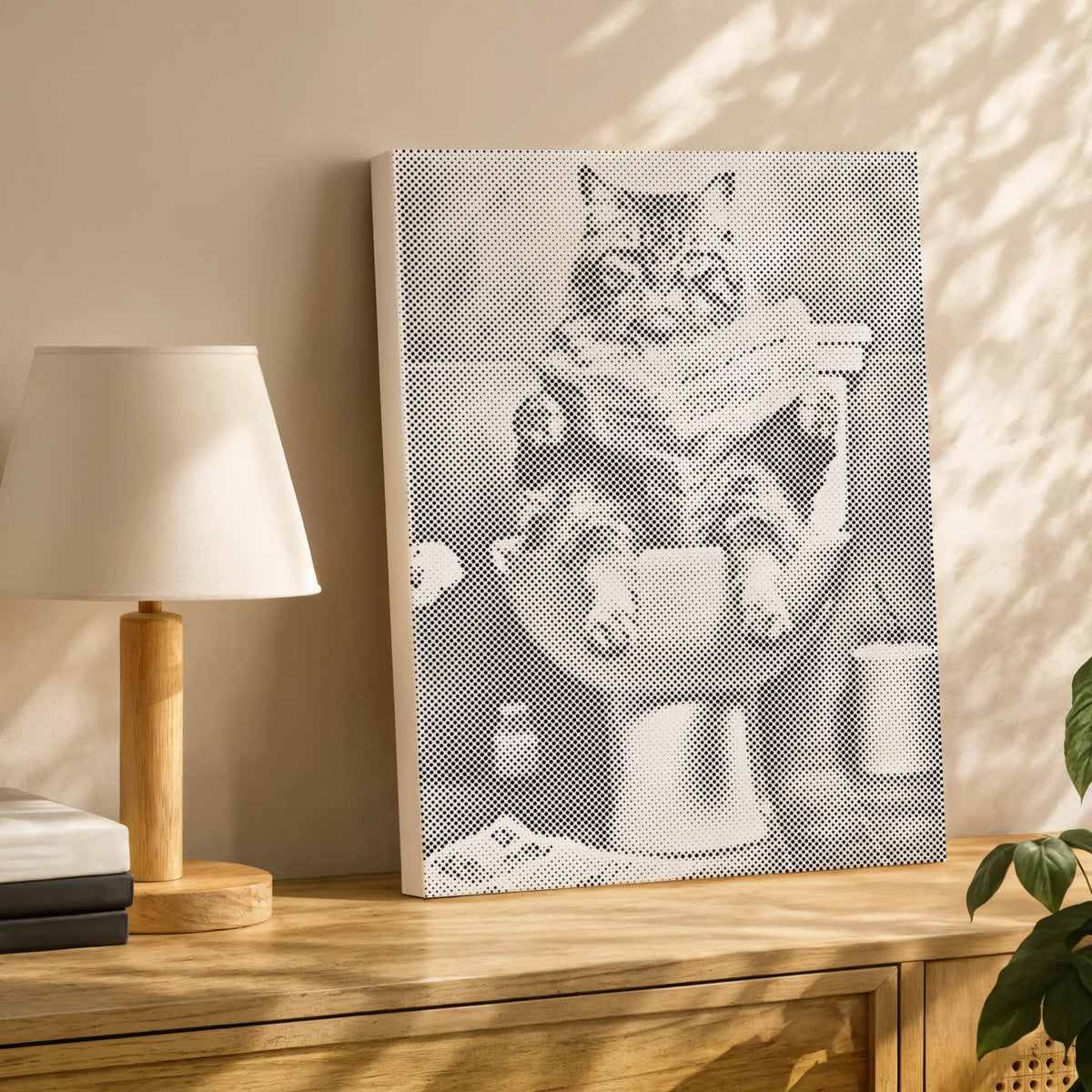 Katze auf der Toilette | Punktmalerei Set als fertiges Punktmalerei Kunstwerk