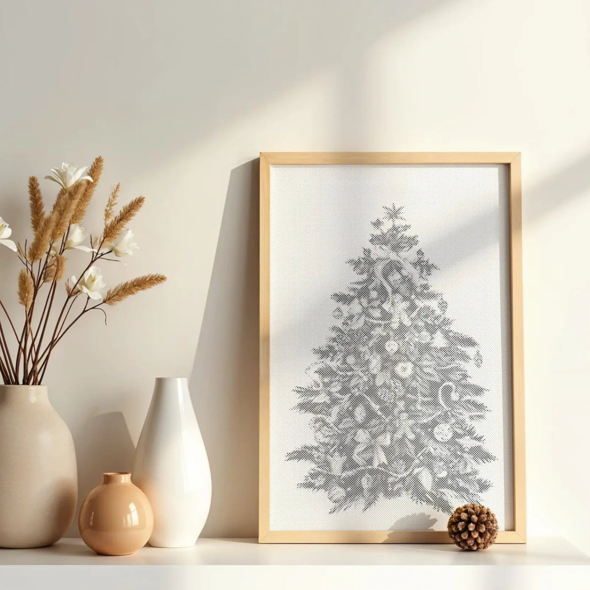 Weihnachtsbaum – Festliche Punktmalerei | Punktmalerei Set als fertiges Punktmalerei Kunstwerk
