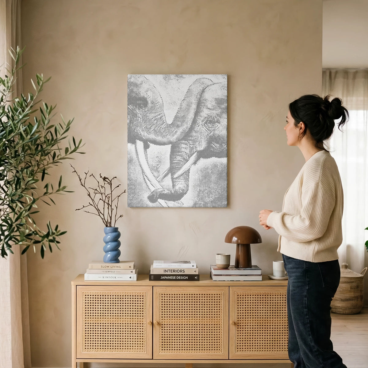 Fertige Punktmalerei als Kunstwerk an der Wand
