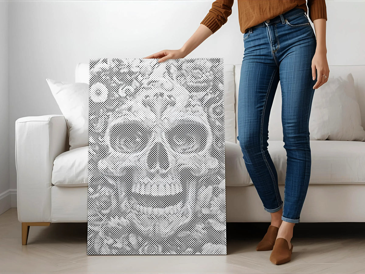 Floraler Schädel | Punktmalerei Set als fertiges Punktmalerei Kunstwerk