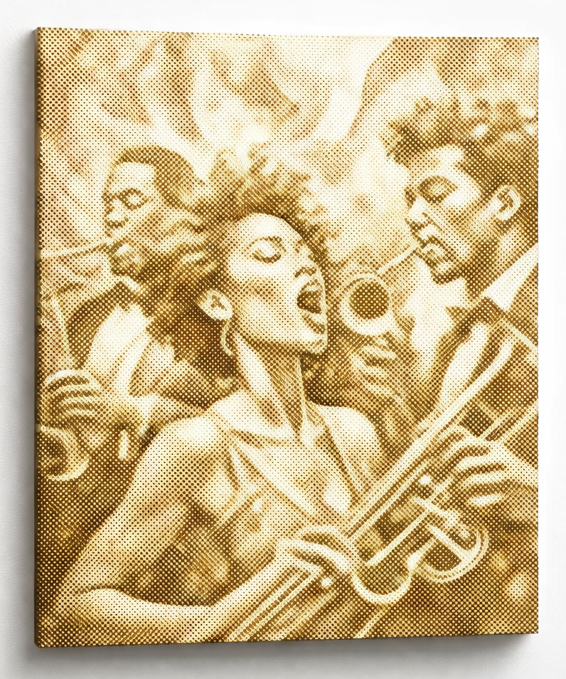 Jazz Sänger | Punktmalerei Set als fertiges Punktmalerei Kunstwerk
