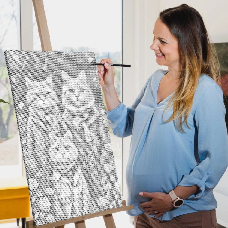 Katzenfamilie | Punktmalerei Set als fertiges Punktmalerei Kunstwerk