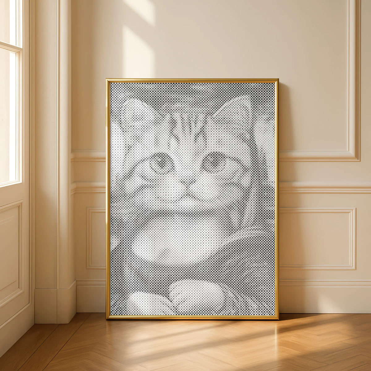 Mona Lisa Katze | Punktmalerei Set als fertiges Punktmalerei Kunstwerk
