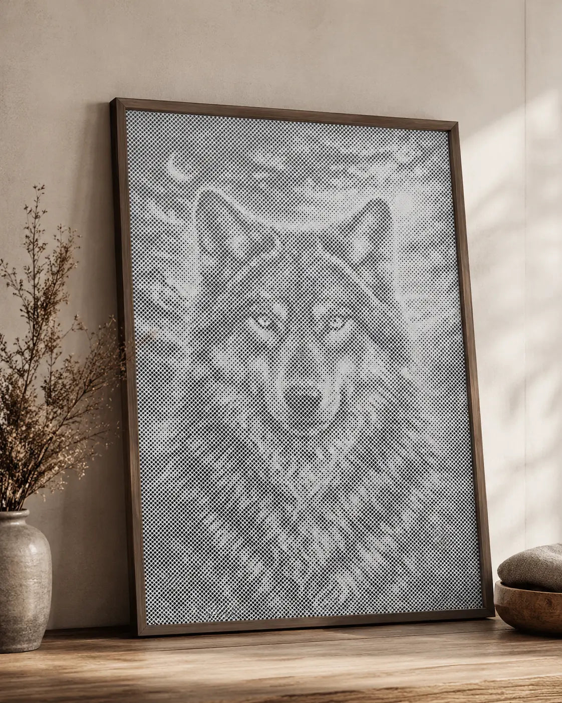 Wolf im Mondlicht| Punktmalerei Set als fertiges Punktmalerei Kunstwerk