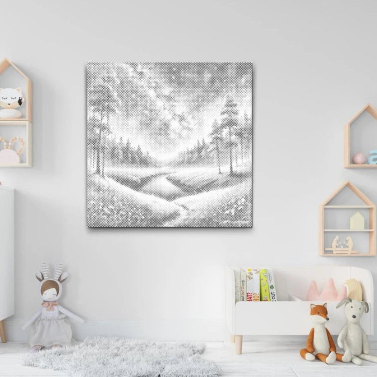 Dot Painting Nachtlandschaft – Punktmalerei Motiv mit nächtlicher Landschaft & Sternenhimmel