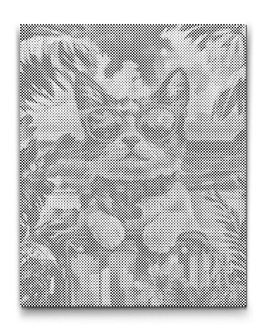 Dot Painting Wandbild Katze im Urlaub in Schwarz-Weiß