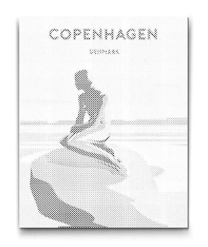 Dot Painting der kleinen Meerjungfrau in Kopenhagen – ikonische Statue als Wandbild im minimalistischen Stil