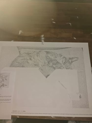 Kundenbewertung: Das Punktmalerei Bild der Katze wird sehr schön und der Kunde ist zufrieden.