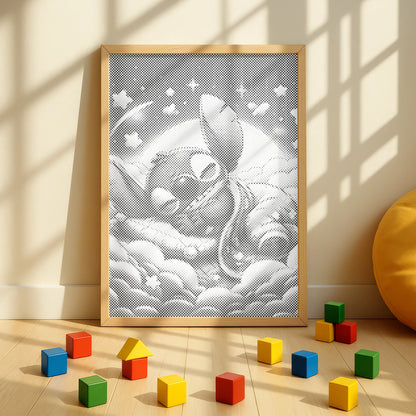 Stitch schläft auf Wolken | Punktmalerei Set