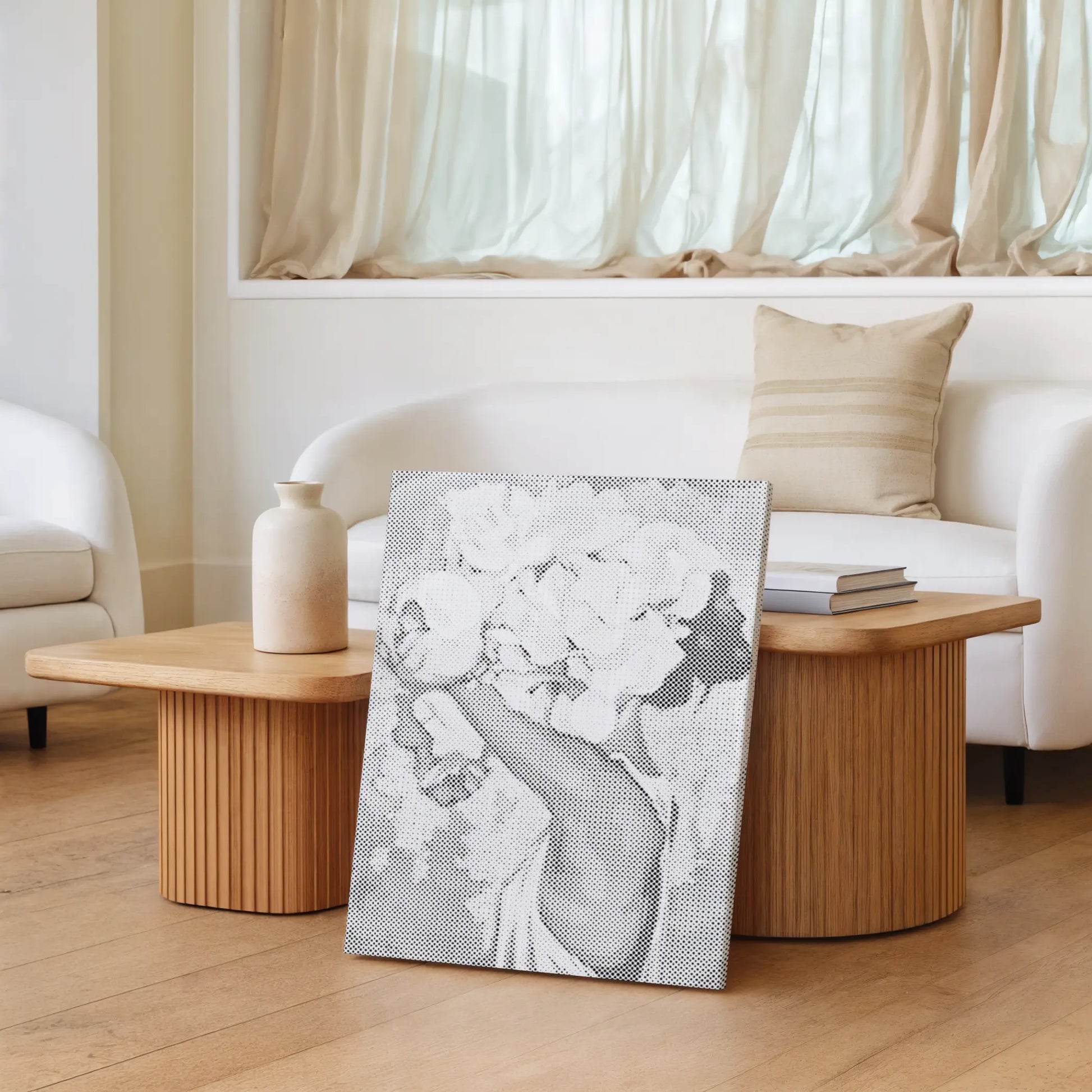 Modern living room with a coffee table and decorative items