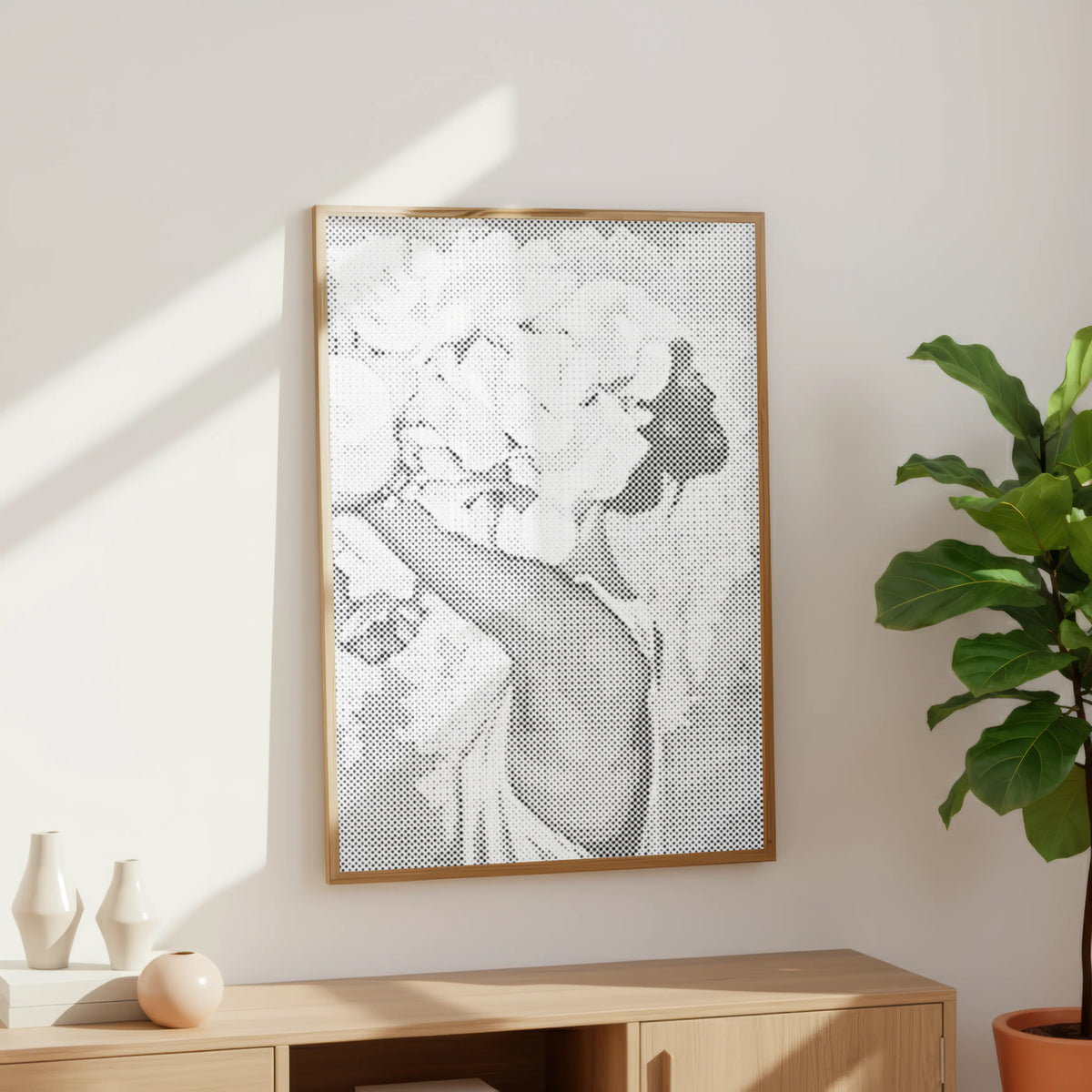 Frau mit Blumenkrone | Punktmalerei Set als fertiges Punktmalerei Kunstwerk