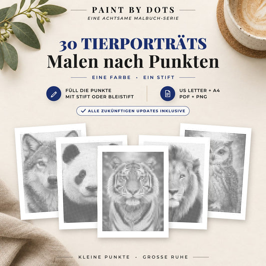 Cover des Punktmalerei-Buchs Tierporträts mit 30 druckbaren Motiven