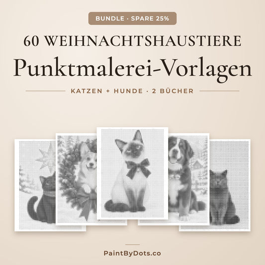 Weihnachtshaustiere Punktmalerei-Bundle mit 60 druckbaren Seiten aus 2 Büchern