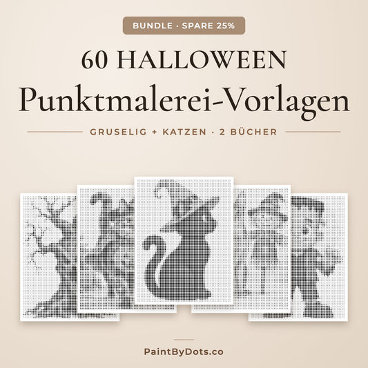 Halloween Punktmalerei-Bundle mit 60 druckbaren Seiten aus 2 Büchern