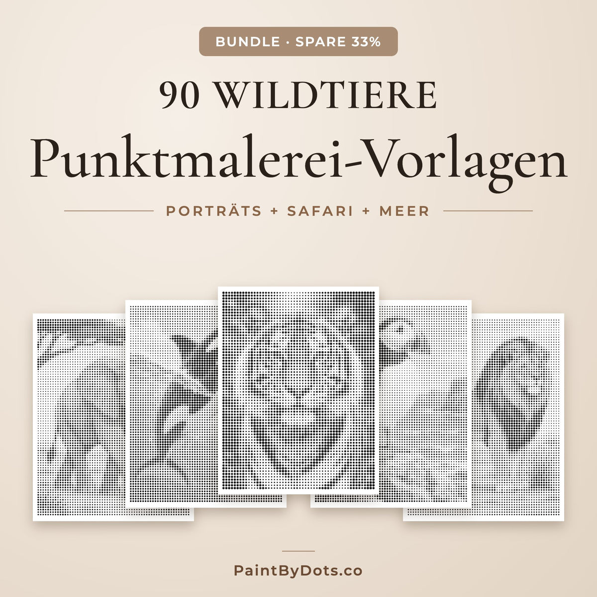Wildtiere Punktmalerei-Bundle mit 90 druckbaren Seiten aus 3 Büchern