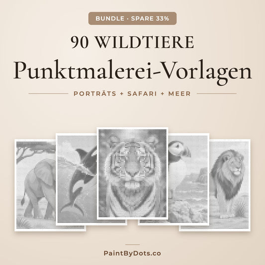 Wildtiere Punktmalerei-Bundle mit 90 druckbaren Seiten aus 3 Büchern