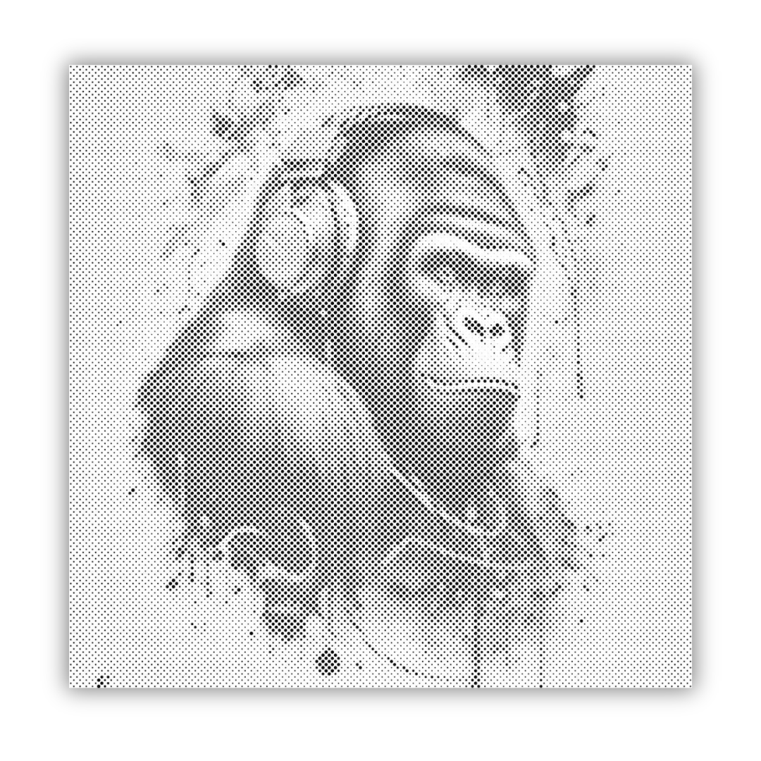 Gorilla mit Kopfhörern | Punktmalerei Set als fertiges Punktmalerei Kunstwerk