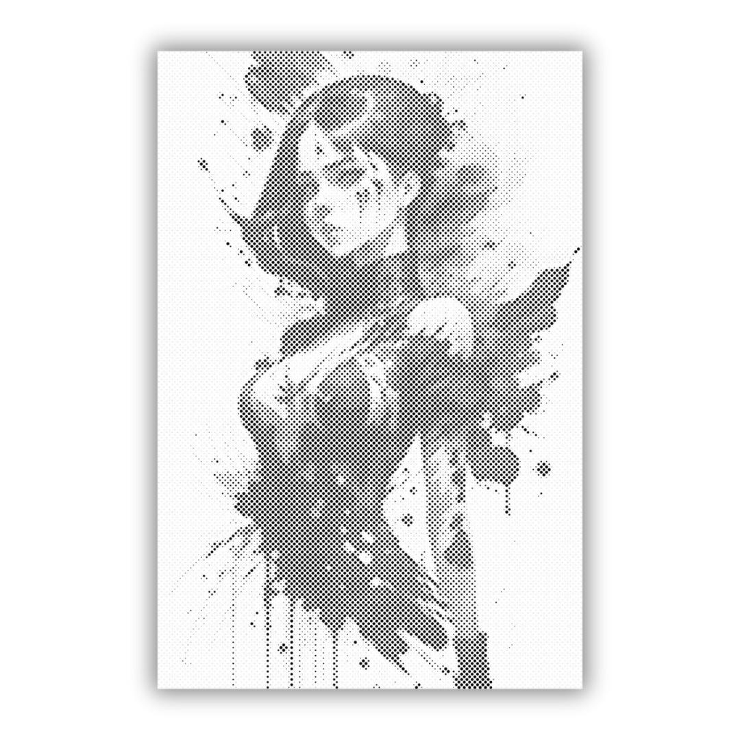 Provokative Frau | Punktmalerei Set als fertiges Punktmalerei Kunstwerk