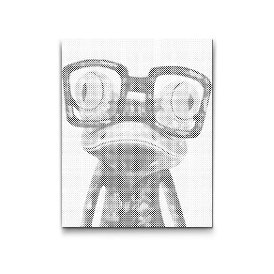 Dot Painting eines Froschs mit großer Brille – humorvolle und moderne Wandkunst mit verspieltem Charakter